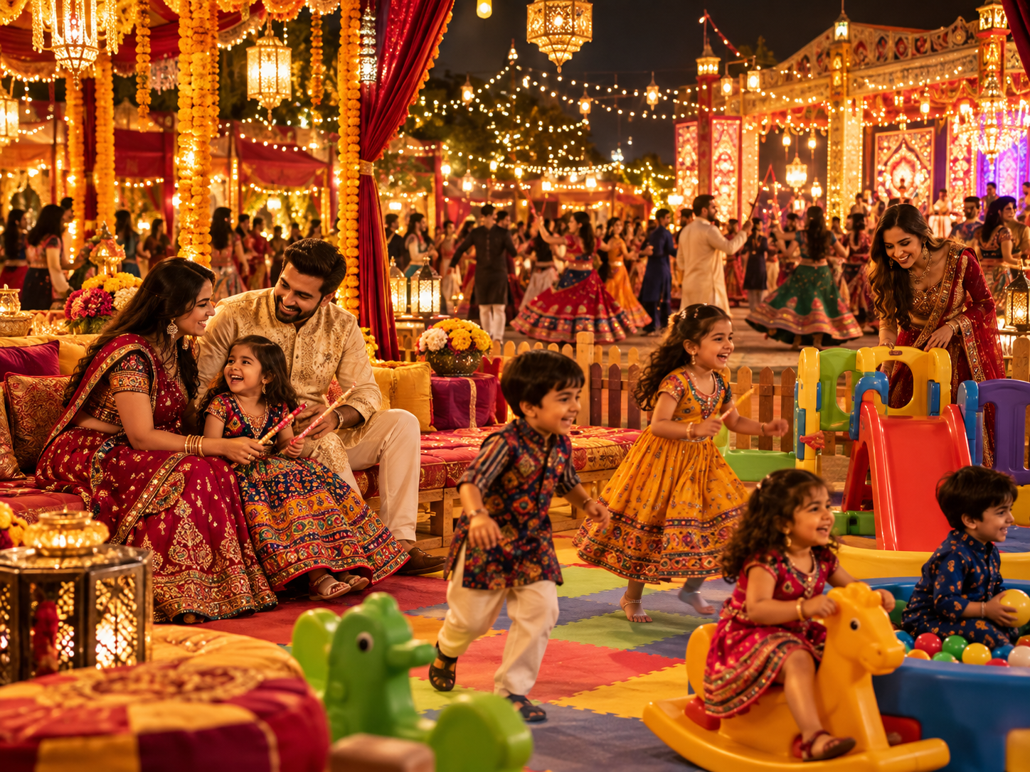 Family enjoying an Indian festive celebration