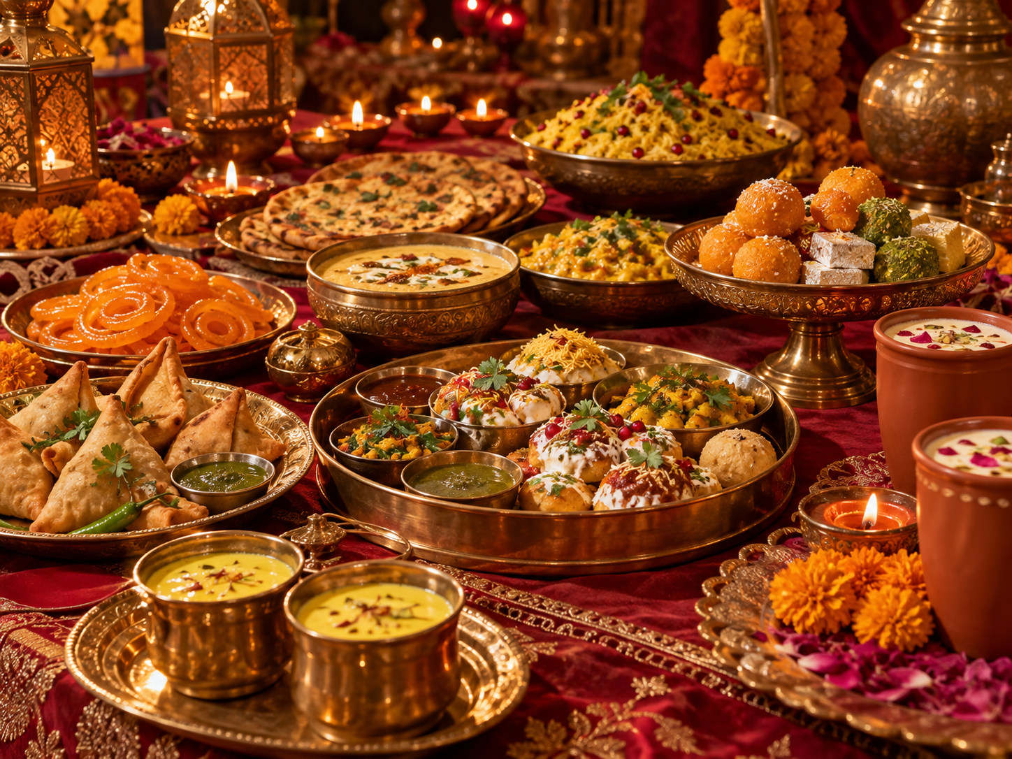 Colorful Indian festive dishes and snacks