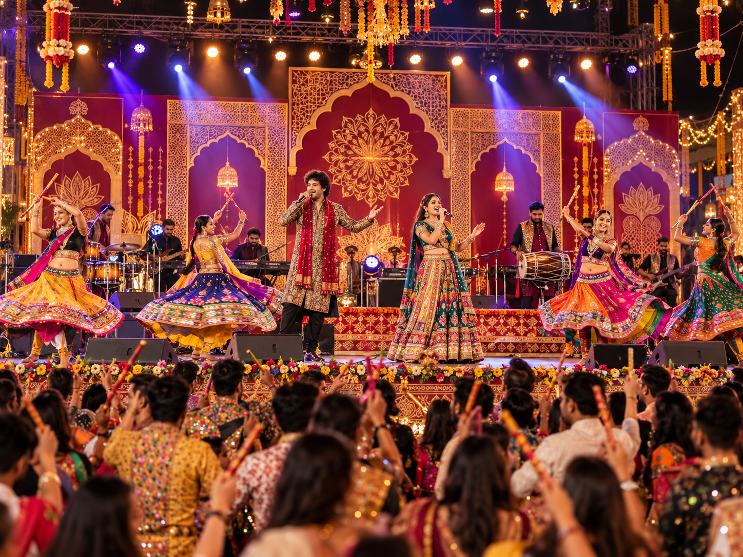 Singer performing on an illuminated stage